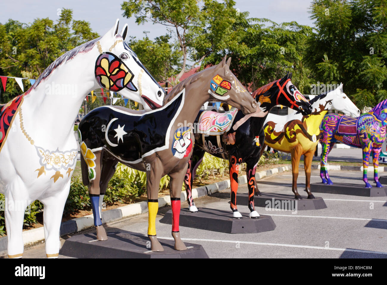 Beautifully painted horse statue in Terengganu, Malaysia. Stock Photo