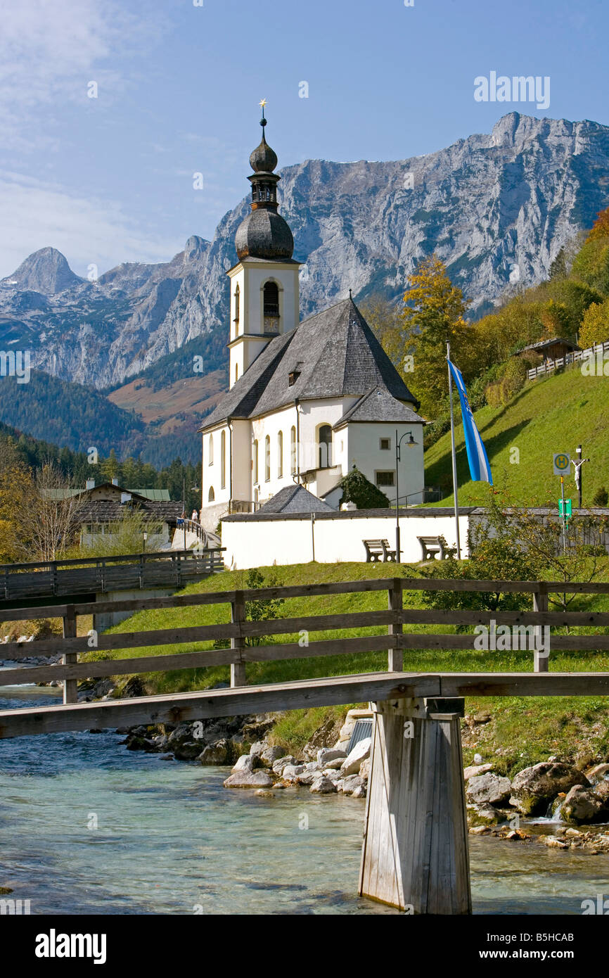 Ramsauer Kirche bei Berchtesgaden, Church of Ramsau bavarian alps Stock Photo