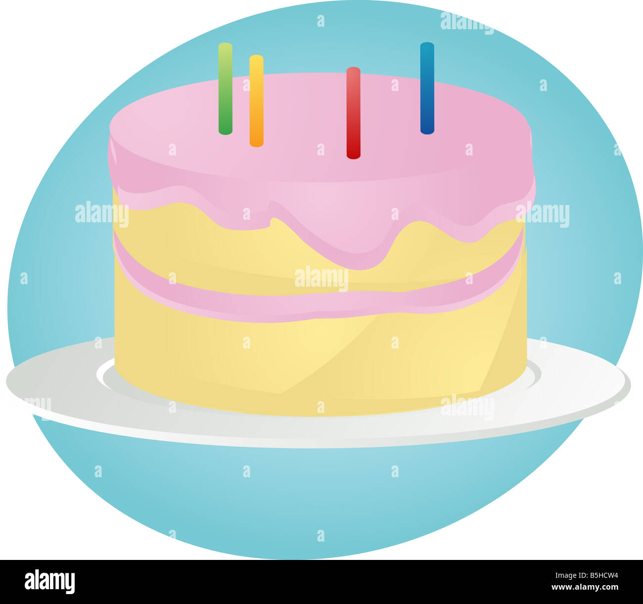 Birthday cake with pink icing and candles illustration Stock Photo - Alamy