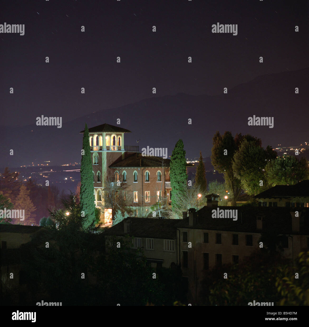 Night Shot of Asolo Italy Asolo is a town in northern Italy Stock Photo