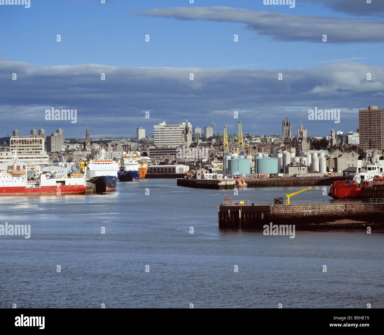 Aberdeen harbour and City skyline, Aberdeen, Scotland, UK. Stock Photo