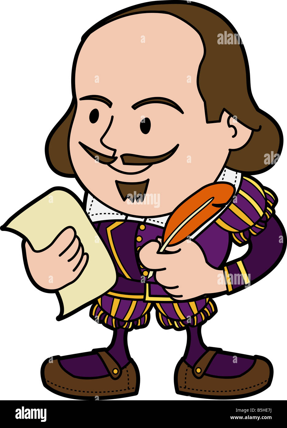 Illustration of William Shakespeare with paper and feather pen Stock Photo