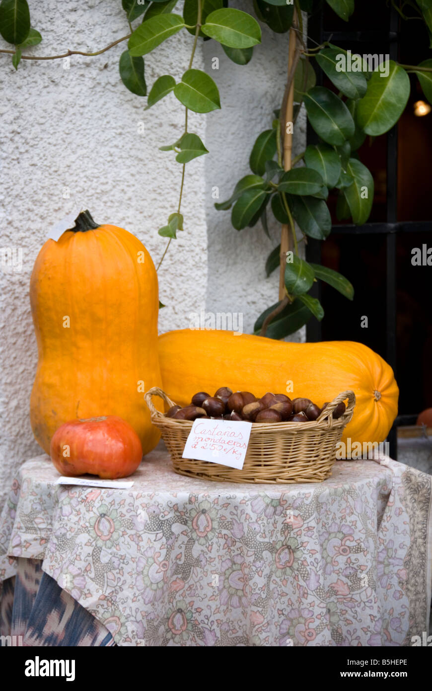 Locally grown organic produce for sale in Pampaneira village in Sierra Nevada Southern Spain Stock Photo