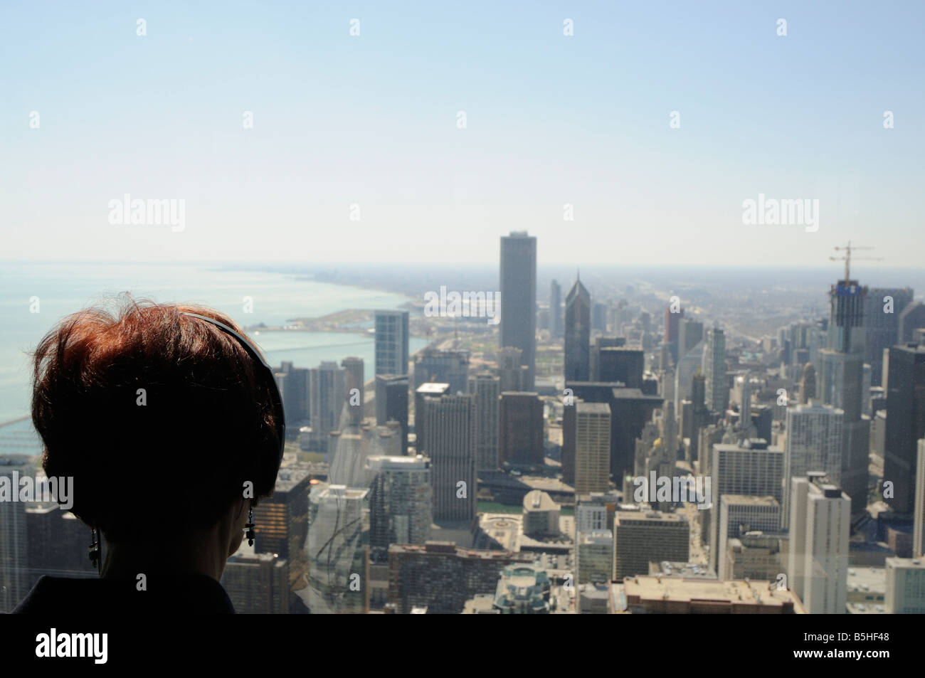 Panoramic view of downtown (The Loop) and lake Michigan as seen from Hancock Tower. Chicago. Illinois. USA Stock Photo