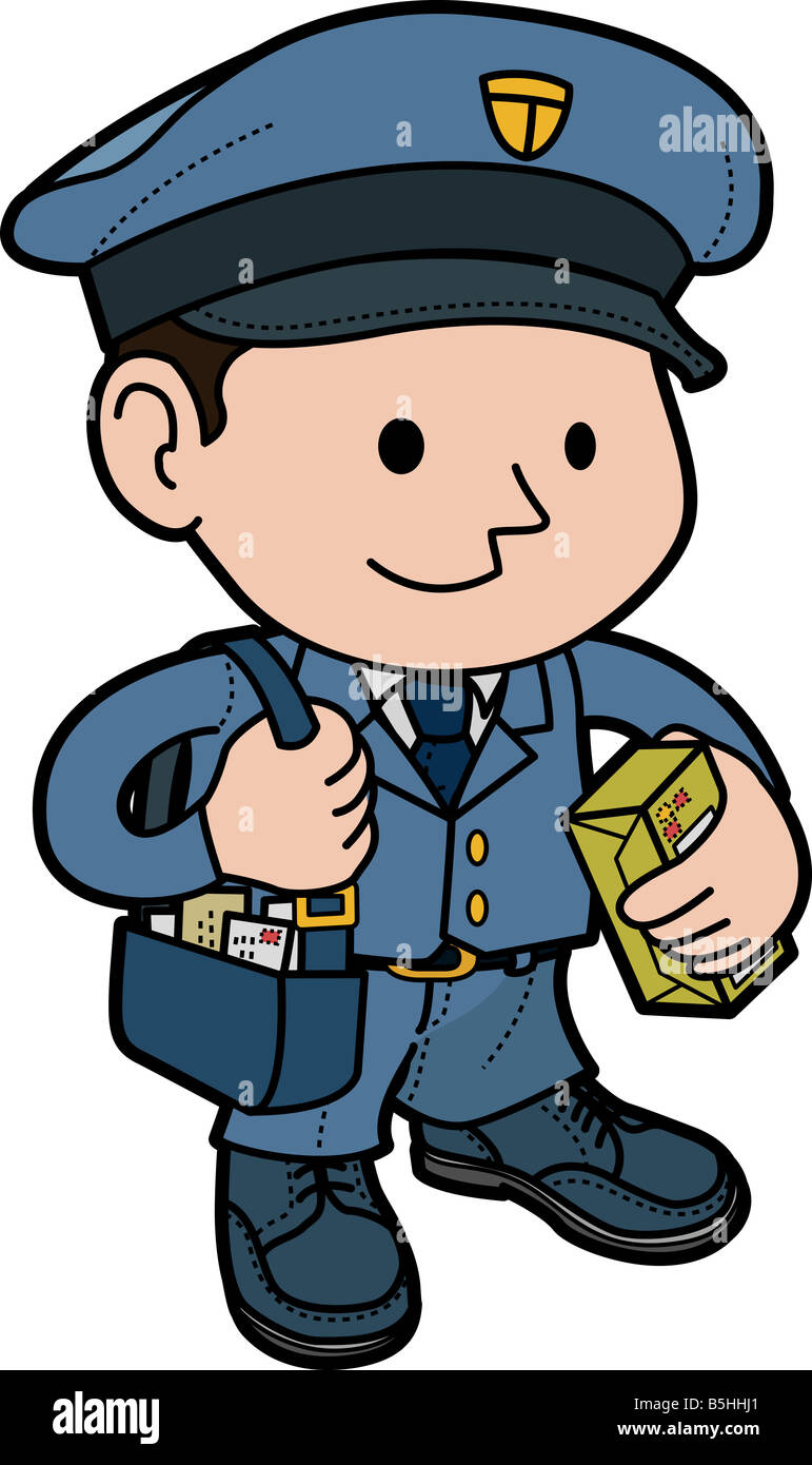 Illustration of mailman in uniform with post Stock Photo