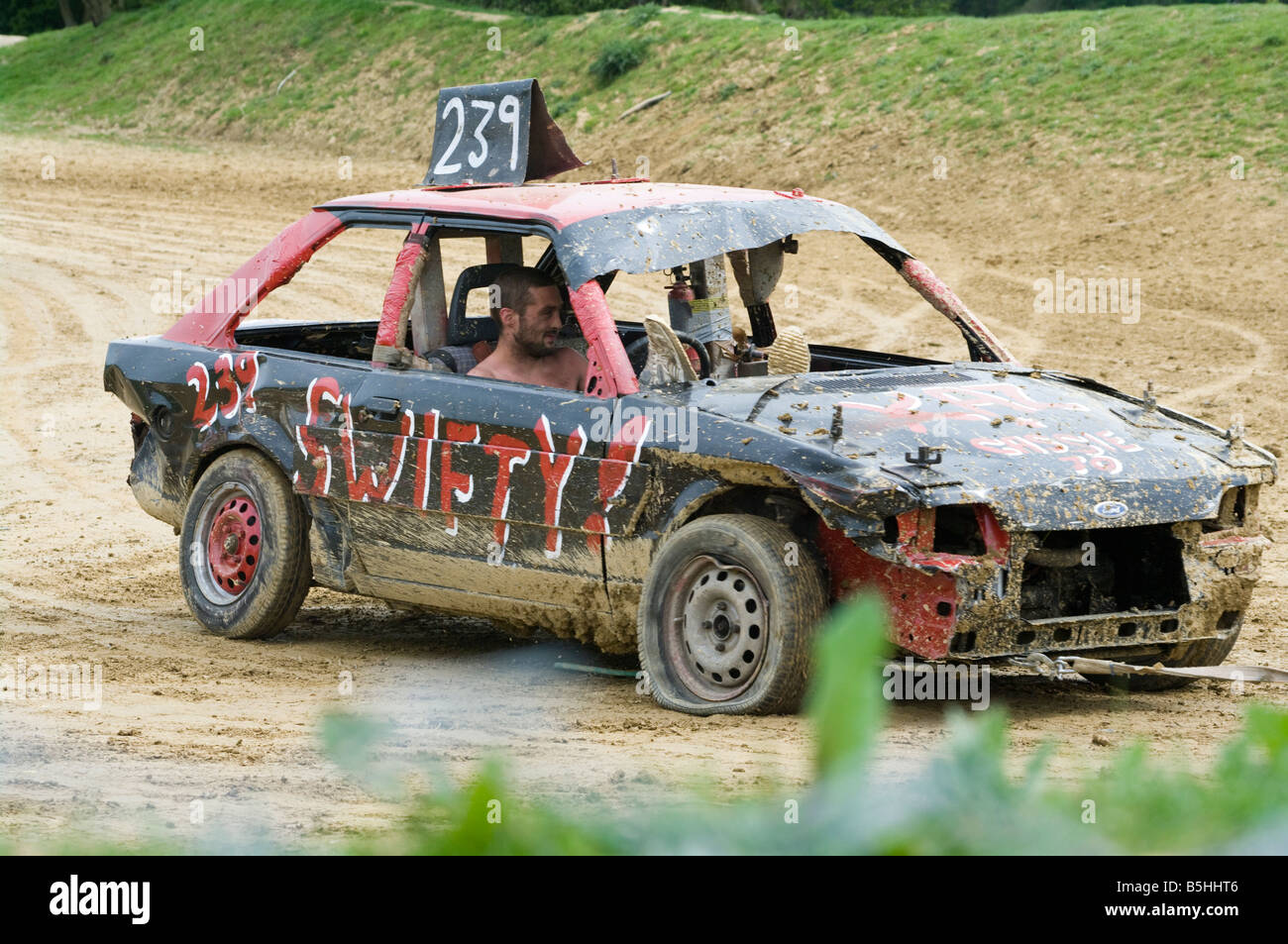 Damaged Dented Banger Racing Car Smallfield Raceway Surrey Stock Photo