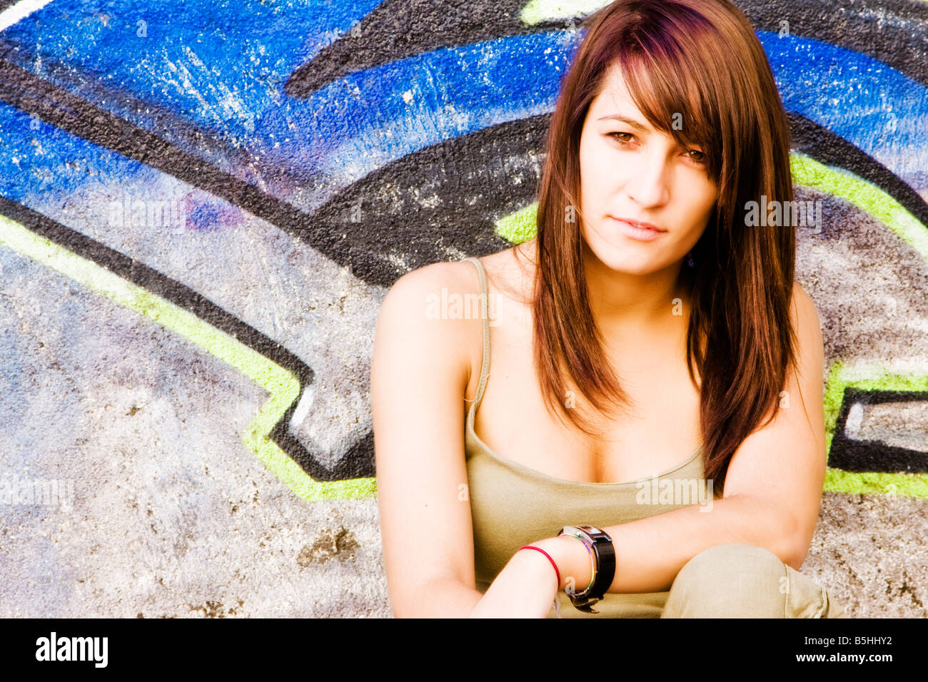 Young woman in casual clothing staring at camera Stock Photo