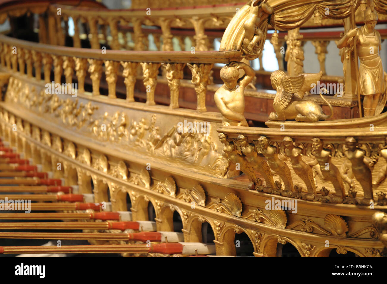 Detail from a model of the last Bucintoro, a great galley constructed for the annual marriage ceremony of Venice to the Sea. Stock Photo