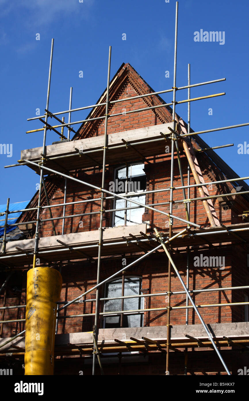 Scaffolding on a house in the Park Estate, Nottingham, England, U.K