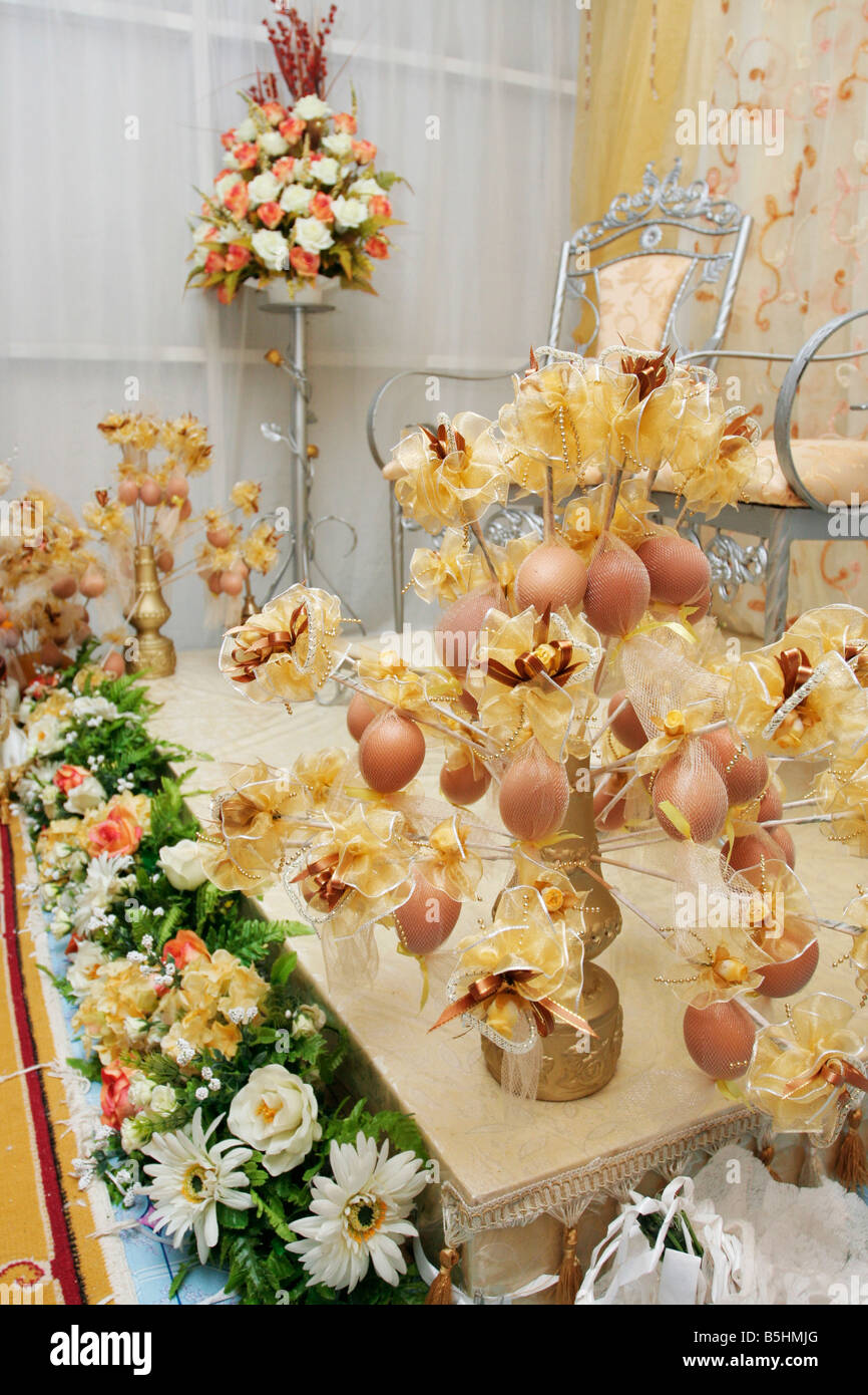 Egg tree on the dais of a traditional Malay wedding in Terengganu, Malaysia. Stock Photo