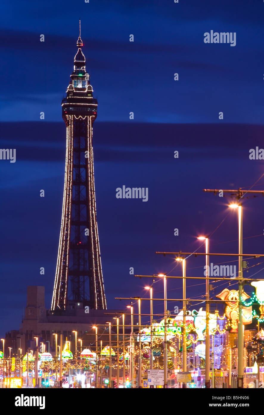 The Blackpool Tower and the Illuminations, Blackpool, Lancashire, England, UK. Stock Photo