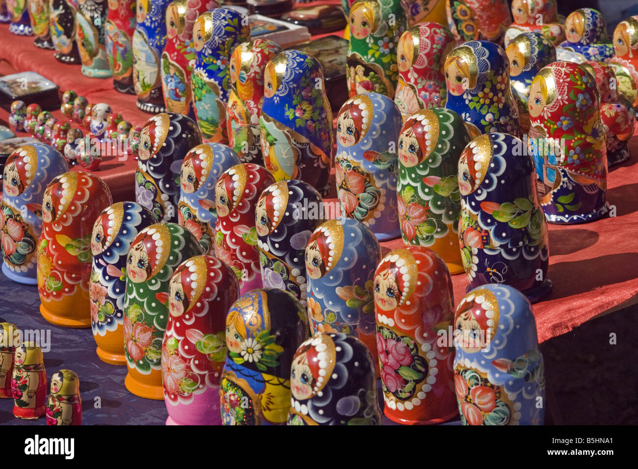 Russian style nested dolls on sale in Sofia the capital of Bulgaria. Stock Photo