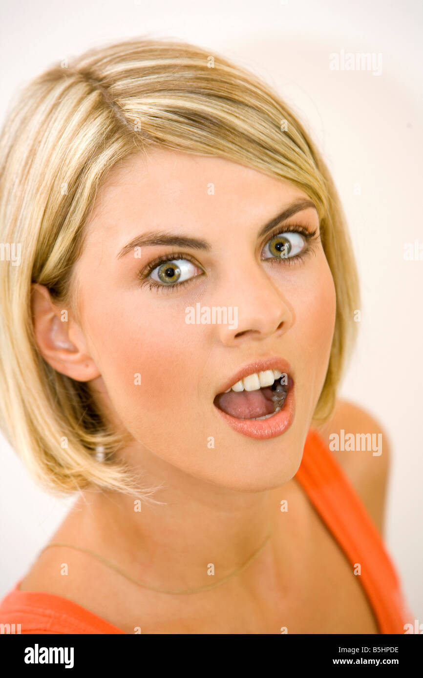 junge blonde Frau, Portrait of young blonde woman Stock Photo