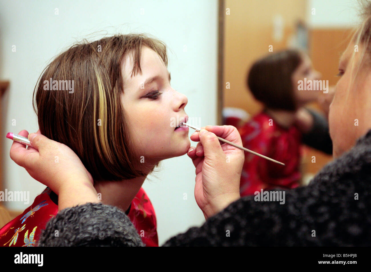 make-up being put on at a children´s amateur theatre Stock Photo