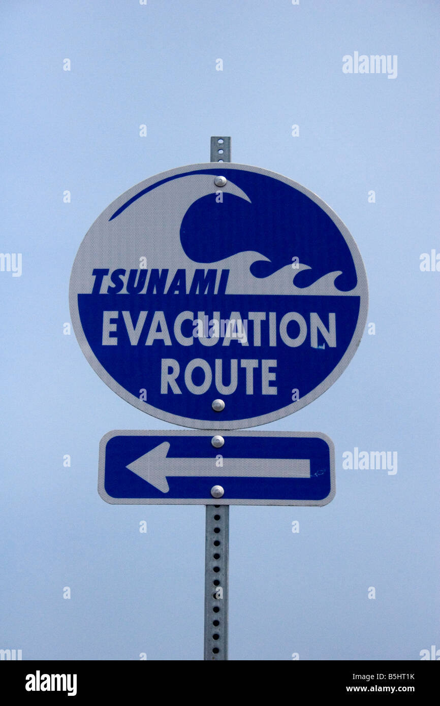 Tsunami evacuation route sign Stock Photo