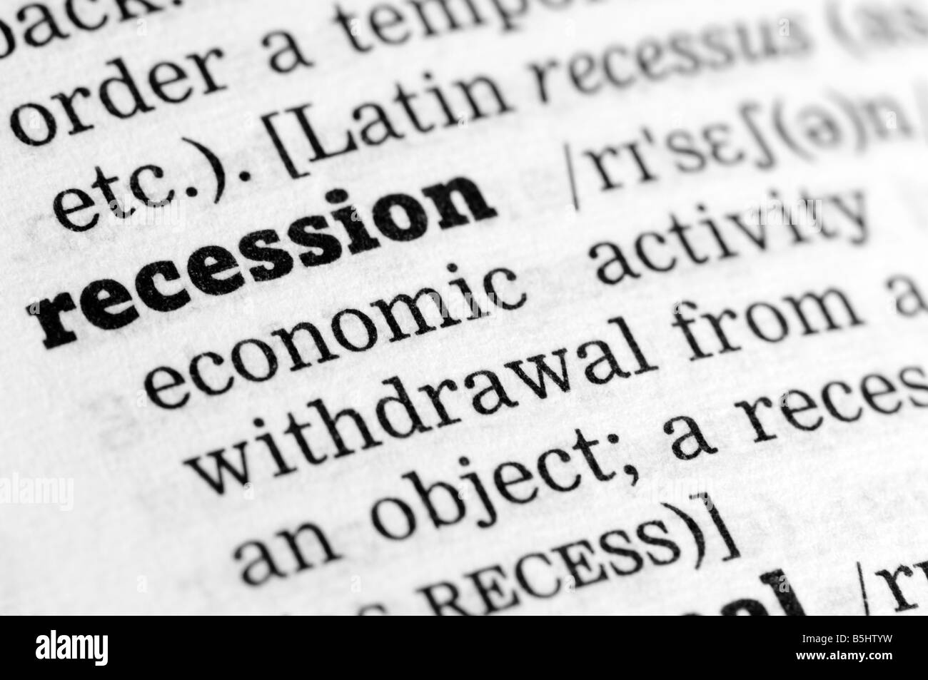 Macro shot of recession dictionary definition Stock Photo