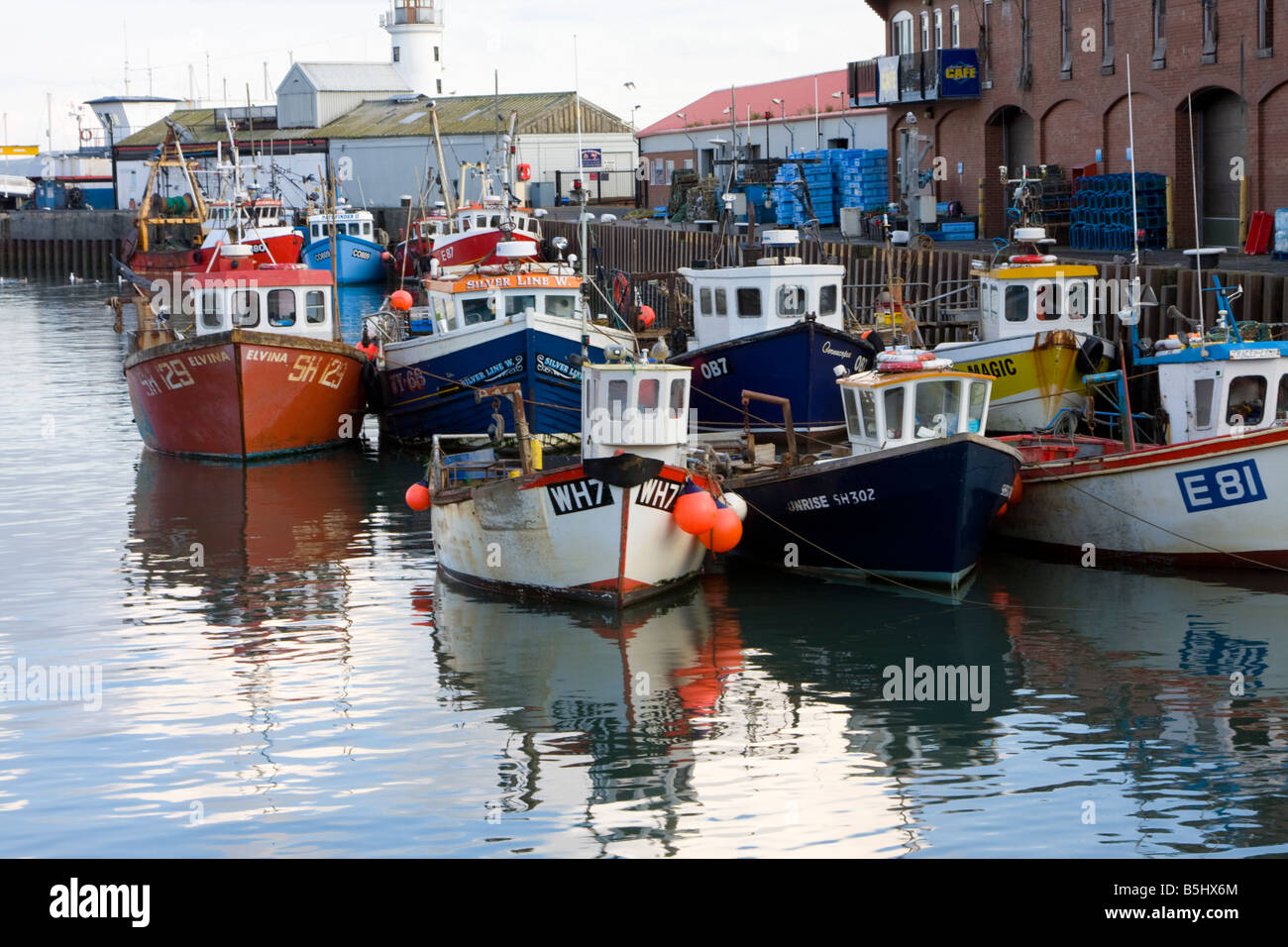 Fishing boats in the harbour Scarborough UK Stock Photo