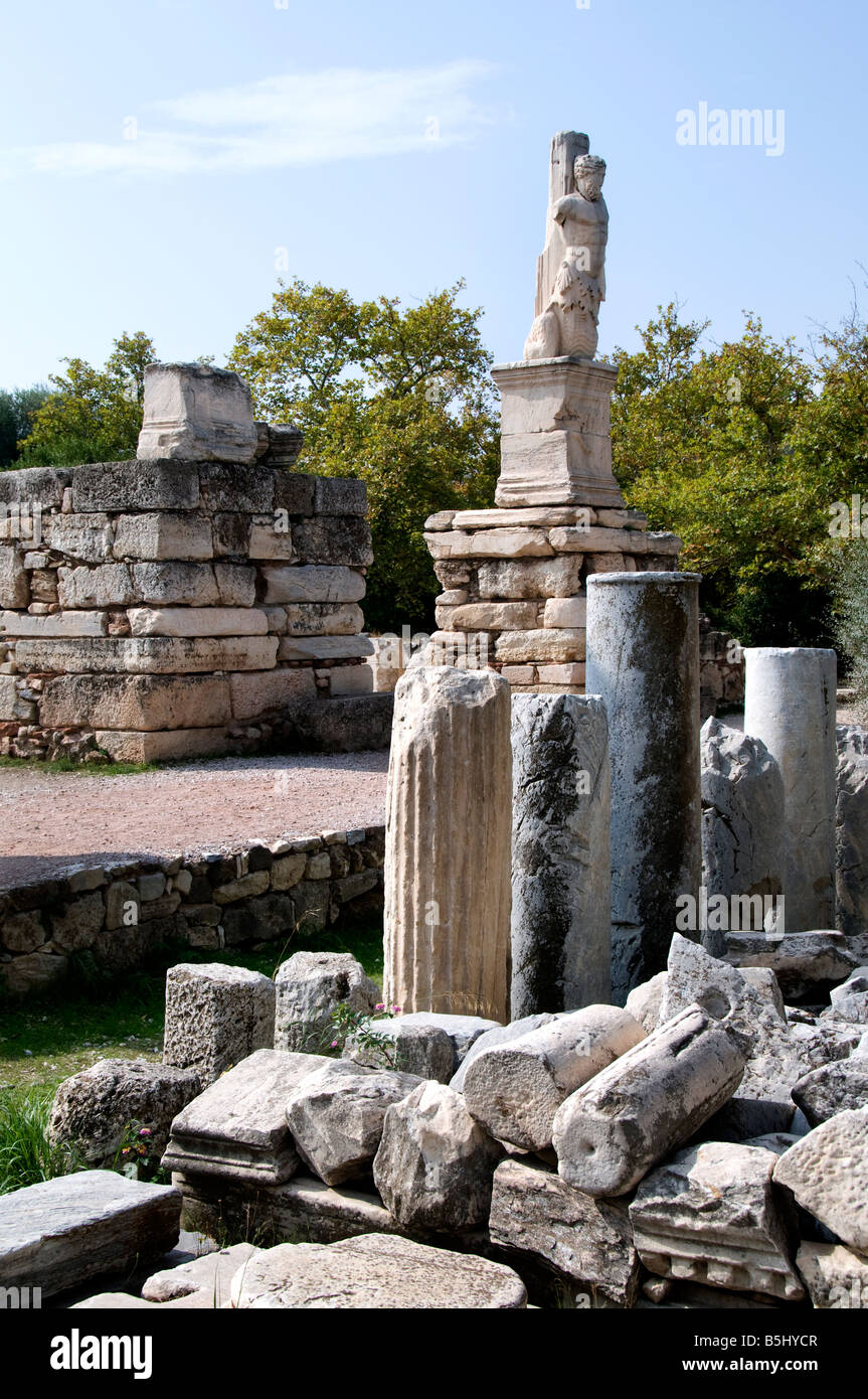 Agora statues in front of the Odeon of Agrippa Stock Photo