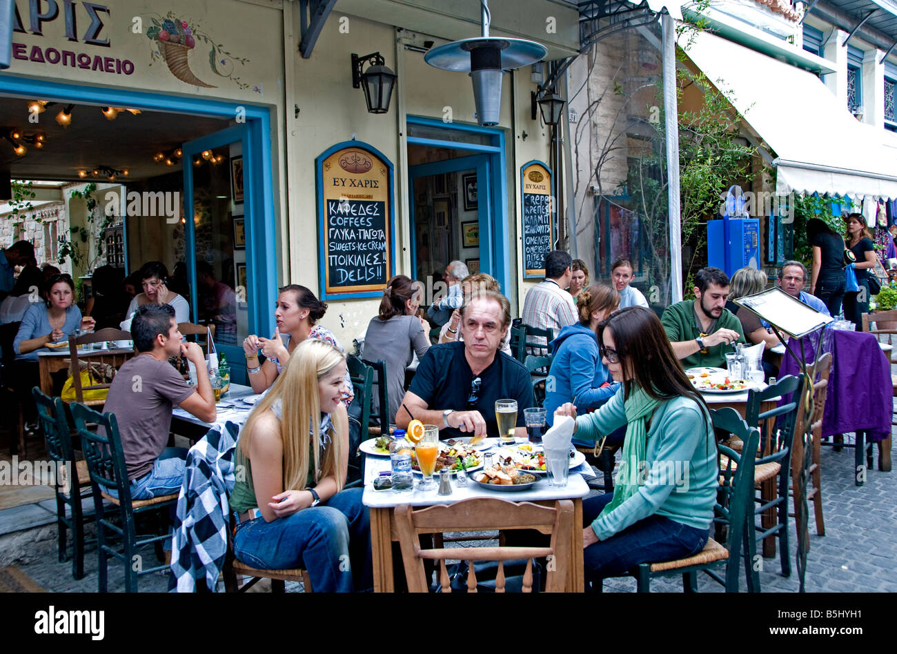 Athens Plaka Pavement Bar Pub Cafe restaurant Greece Stock Photo Alamy