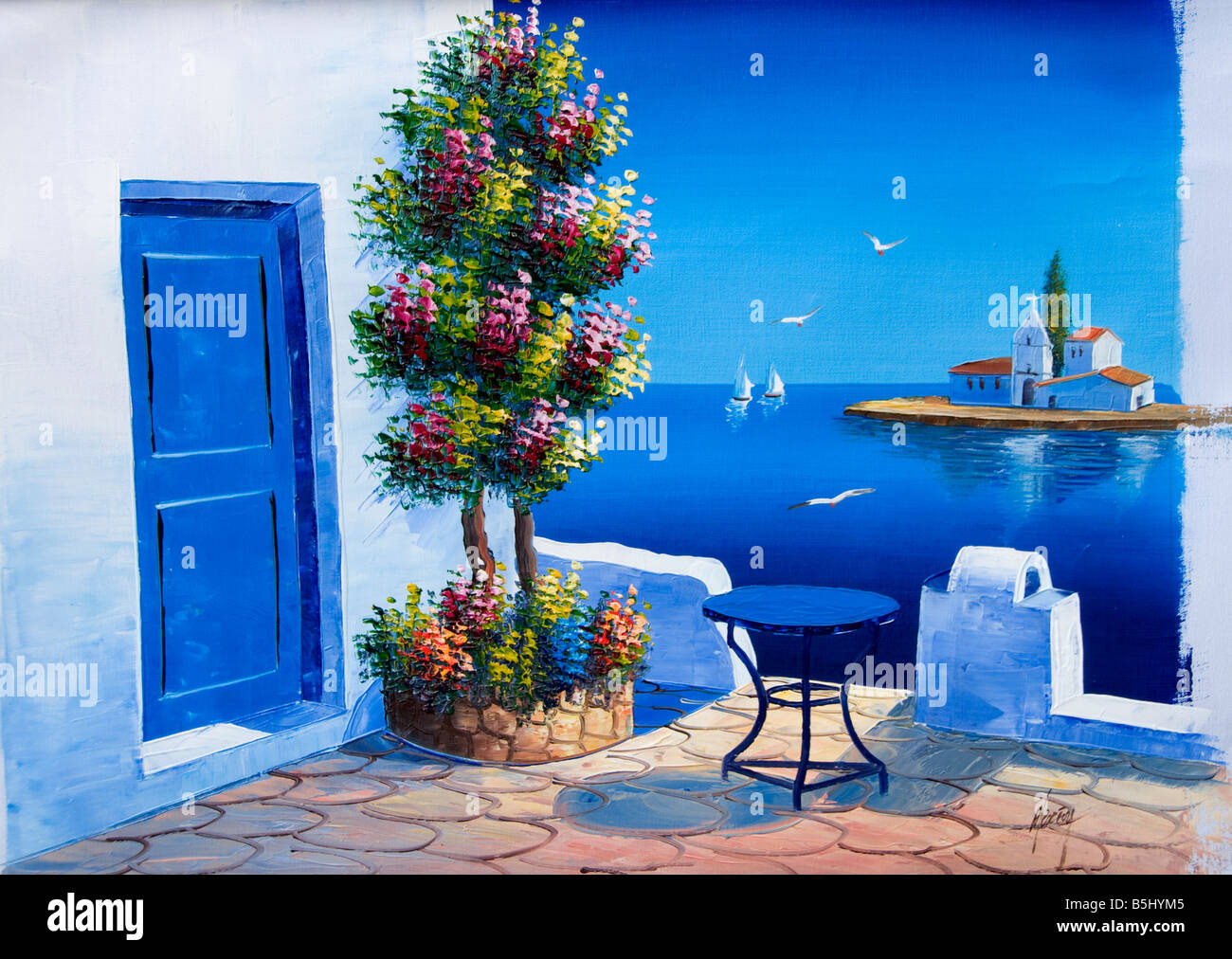 Plaka Athens Greece gallery painting port harbor Stock Photo
