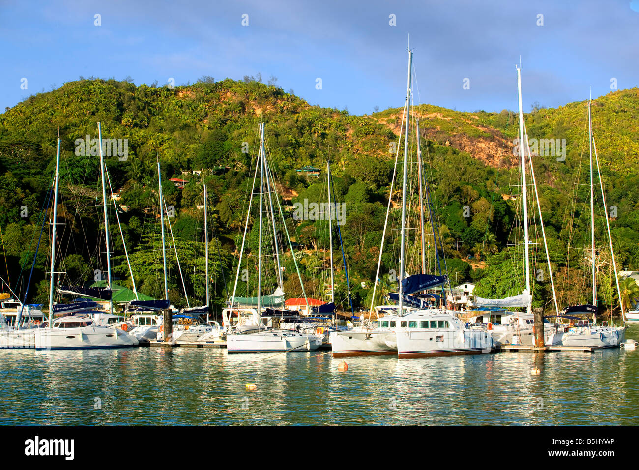 Baie sainte anne harbour in praslin island seychelles Stock Photo