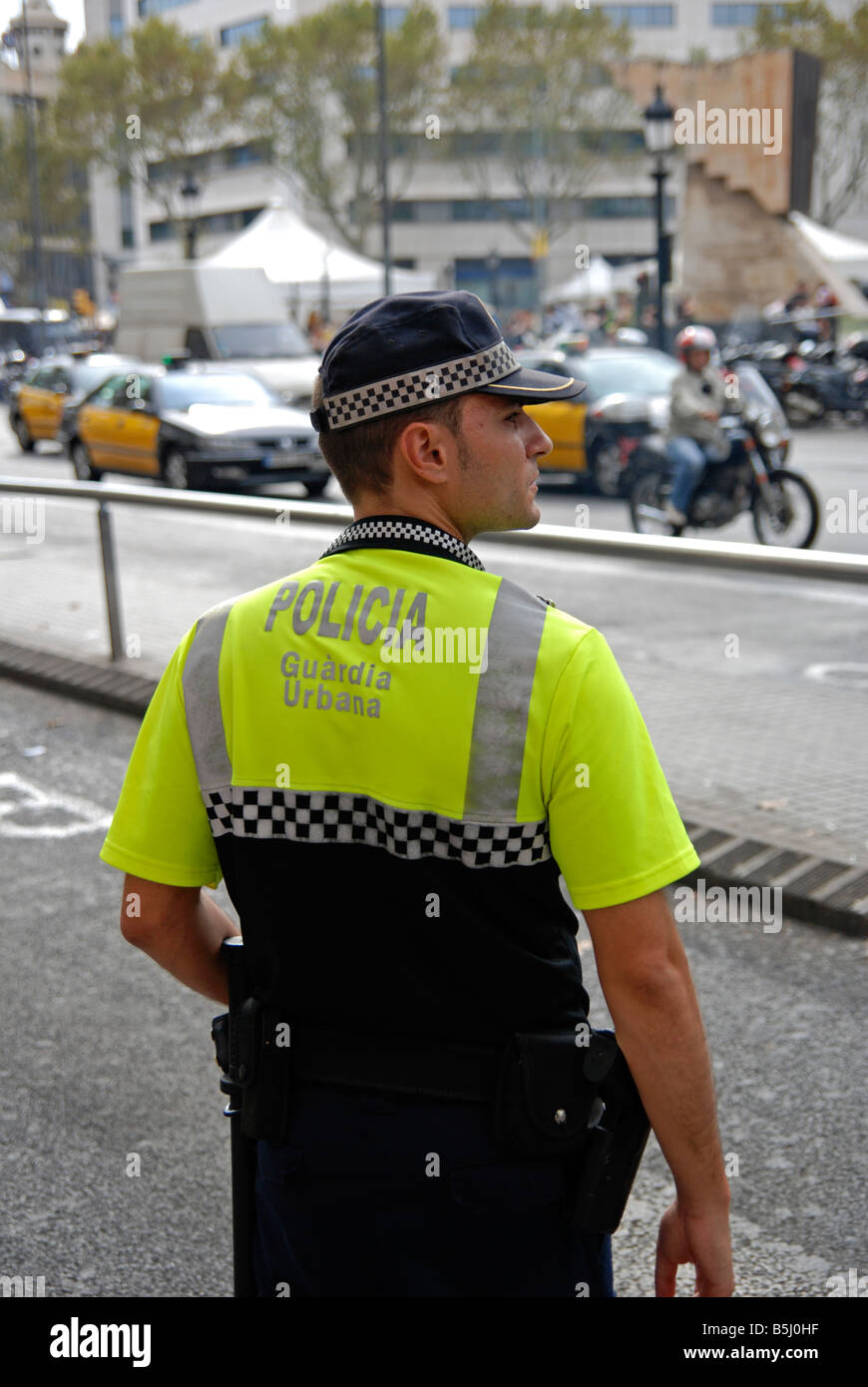 a spanish policeman in barcelona,spain Stock Photo