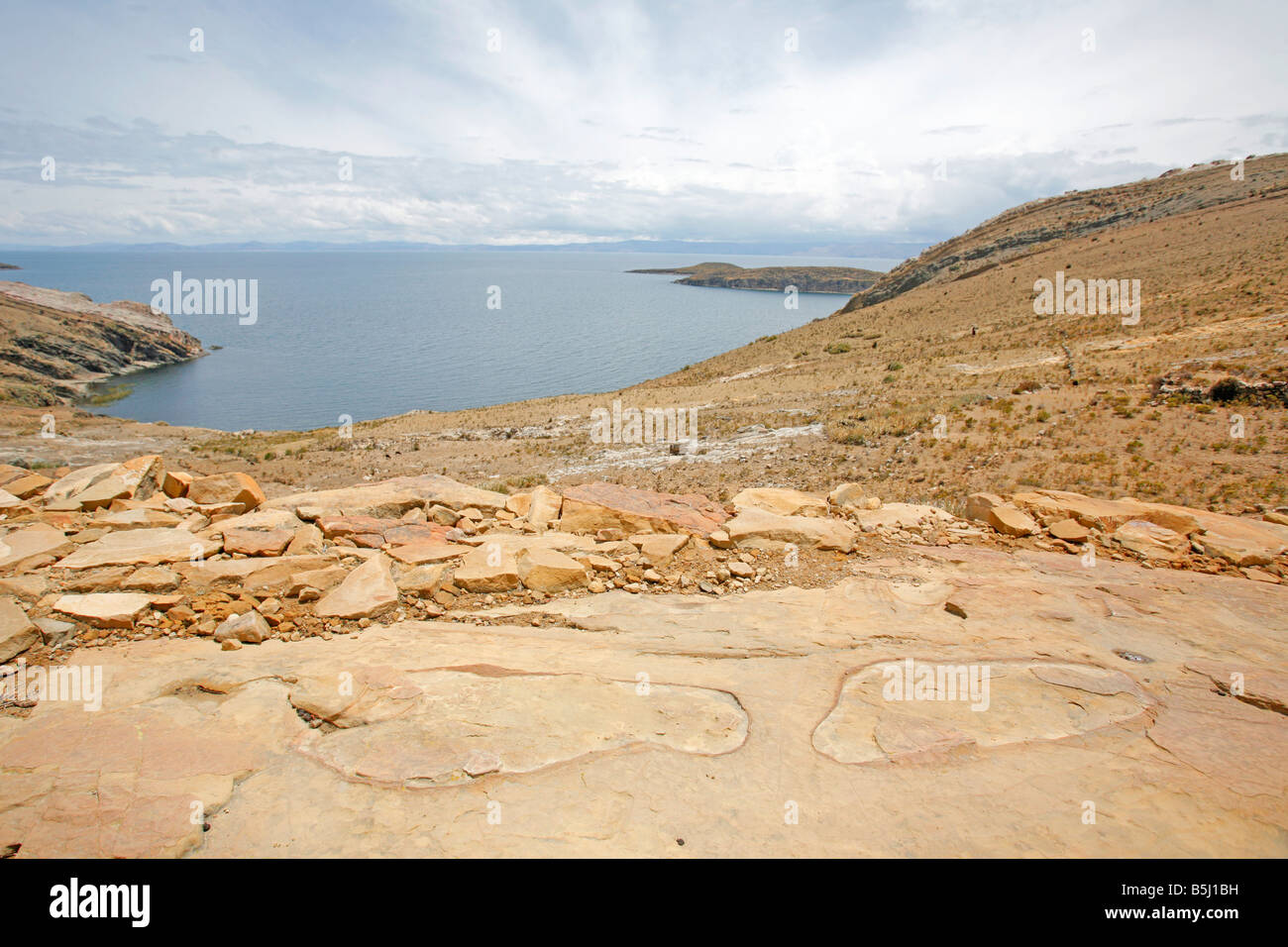 The Huellas del Sol, or footprints of the Sun on Isla del Sol in Lake Titicaca, Bolivia Stock Photo
