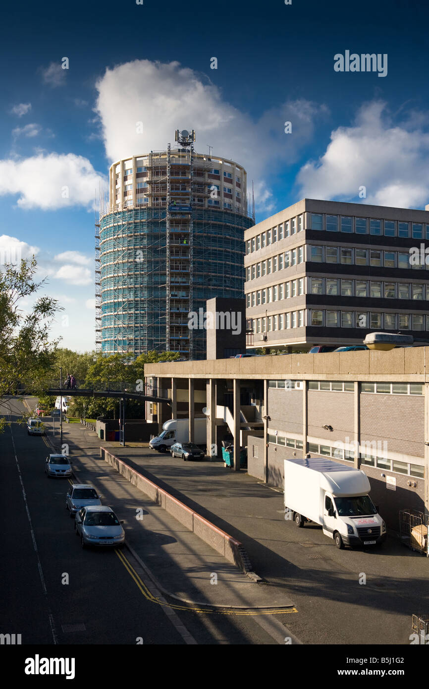 Scaffolding around Block of flats called Dawson House Billingham Stock