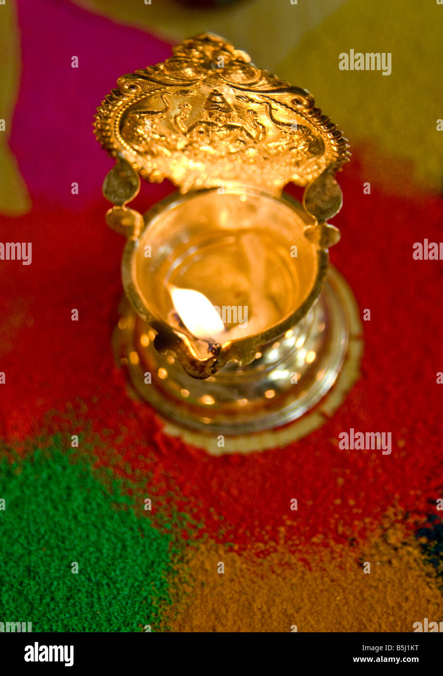 Indian candle holder with flame inside as part of the Diwali celebration Stock Photo