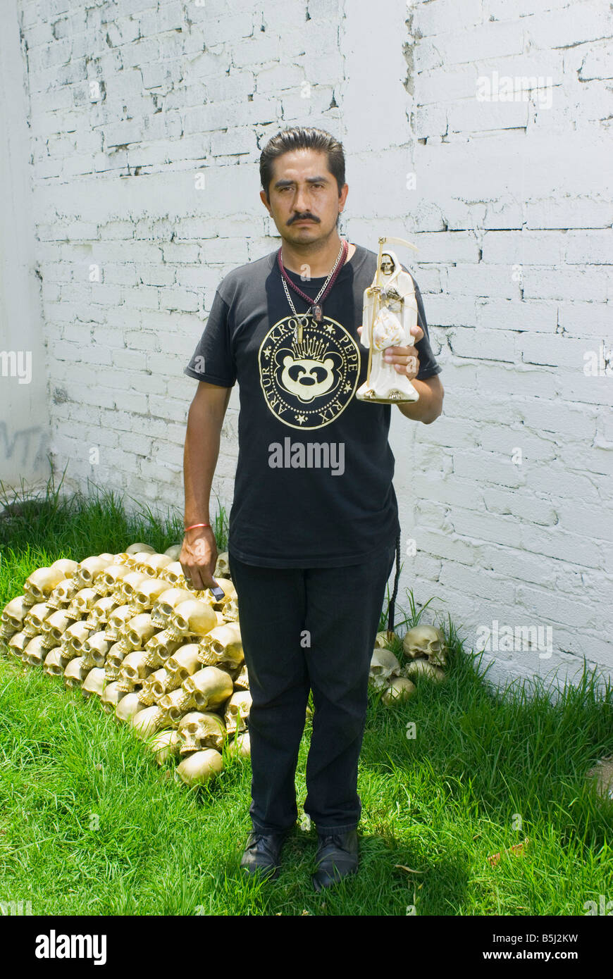 Worshippers of the Santa Muerte cult gather for Sunday services Stock Photo