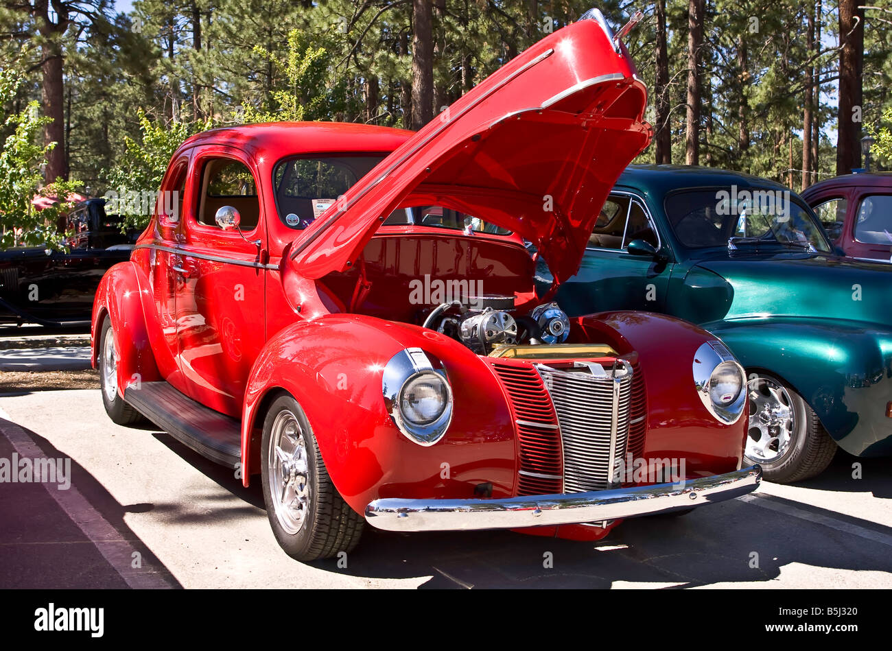 Red Ford V8 Super Deluxe Supercharged Coupe Stock Photo