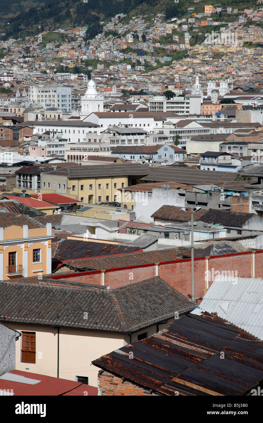 The Rooftops of Quito as seen from the Secret Garden Hostel balcony Stock Photo