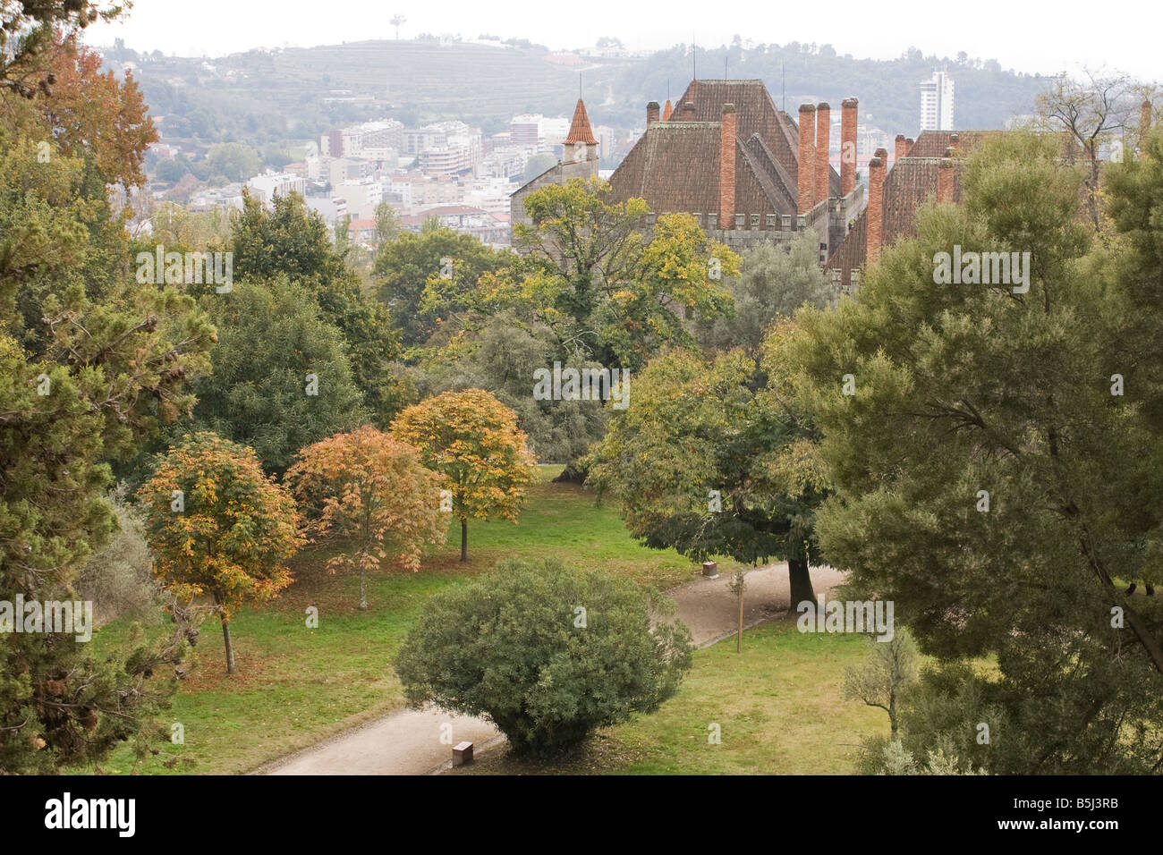 Palace of the Duques of Bragança, seen from the Guimaraes Castle walls. Stock Photo