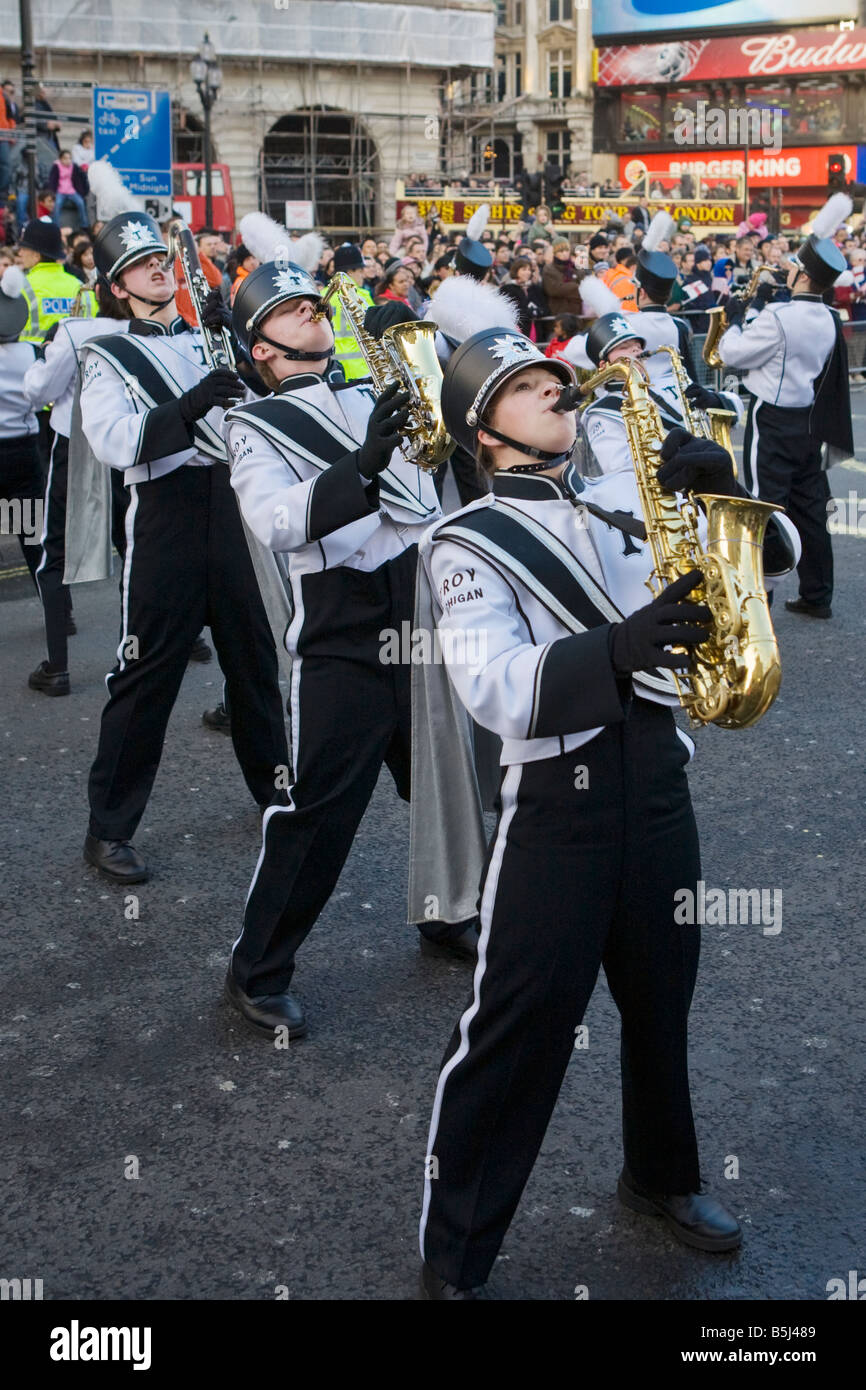 An American High School Marching Band performing at the London New Year's Day Parade 2007 Stock Photo