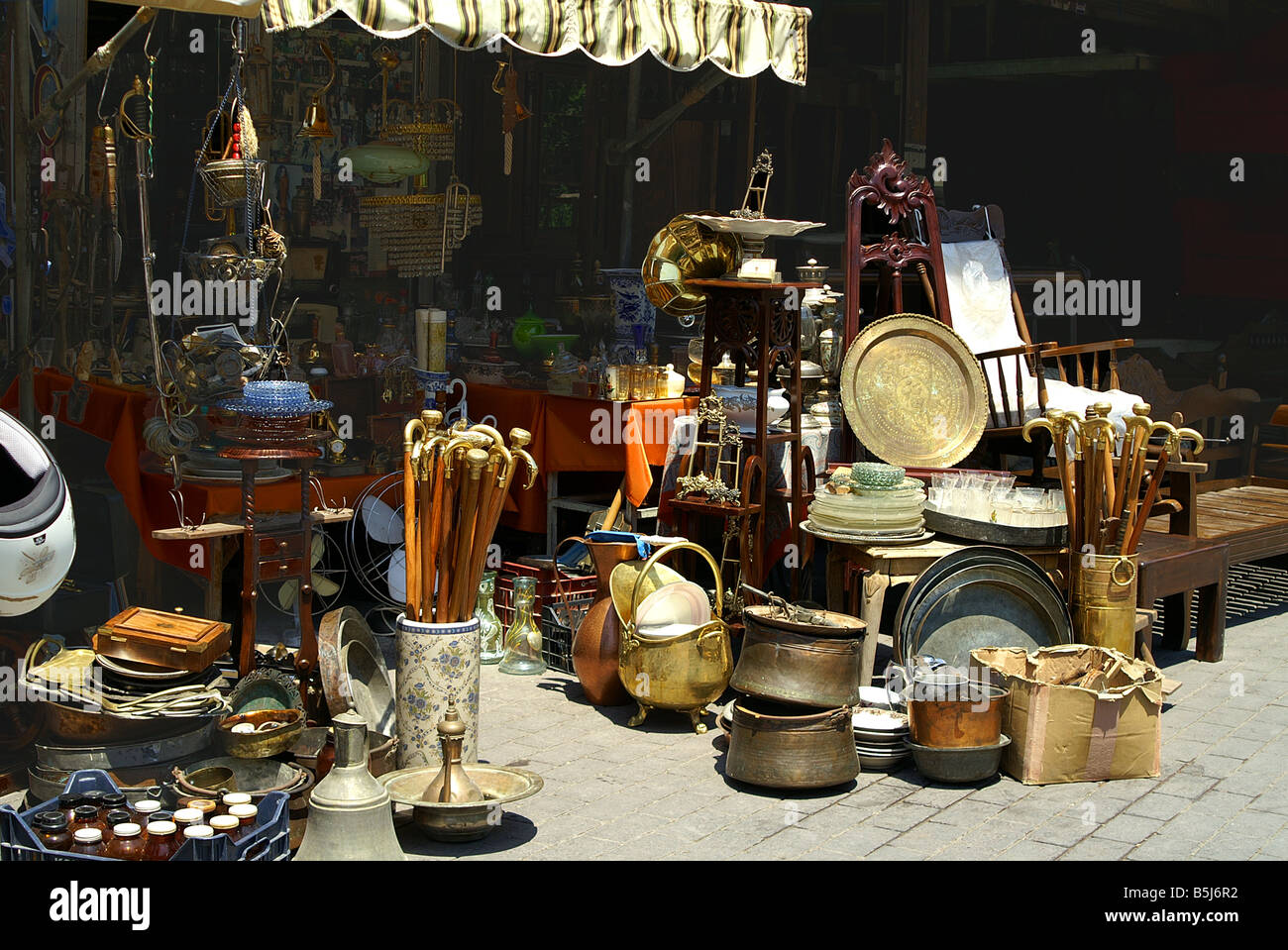 Colourful Antiques and Bric a Brac at the Monastiraki Market in Athens Greece Stock Photo