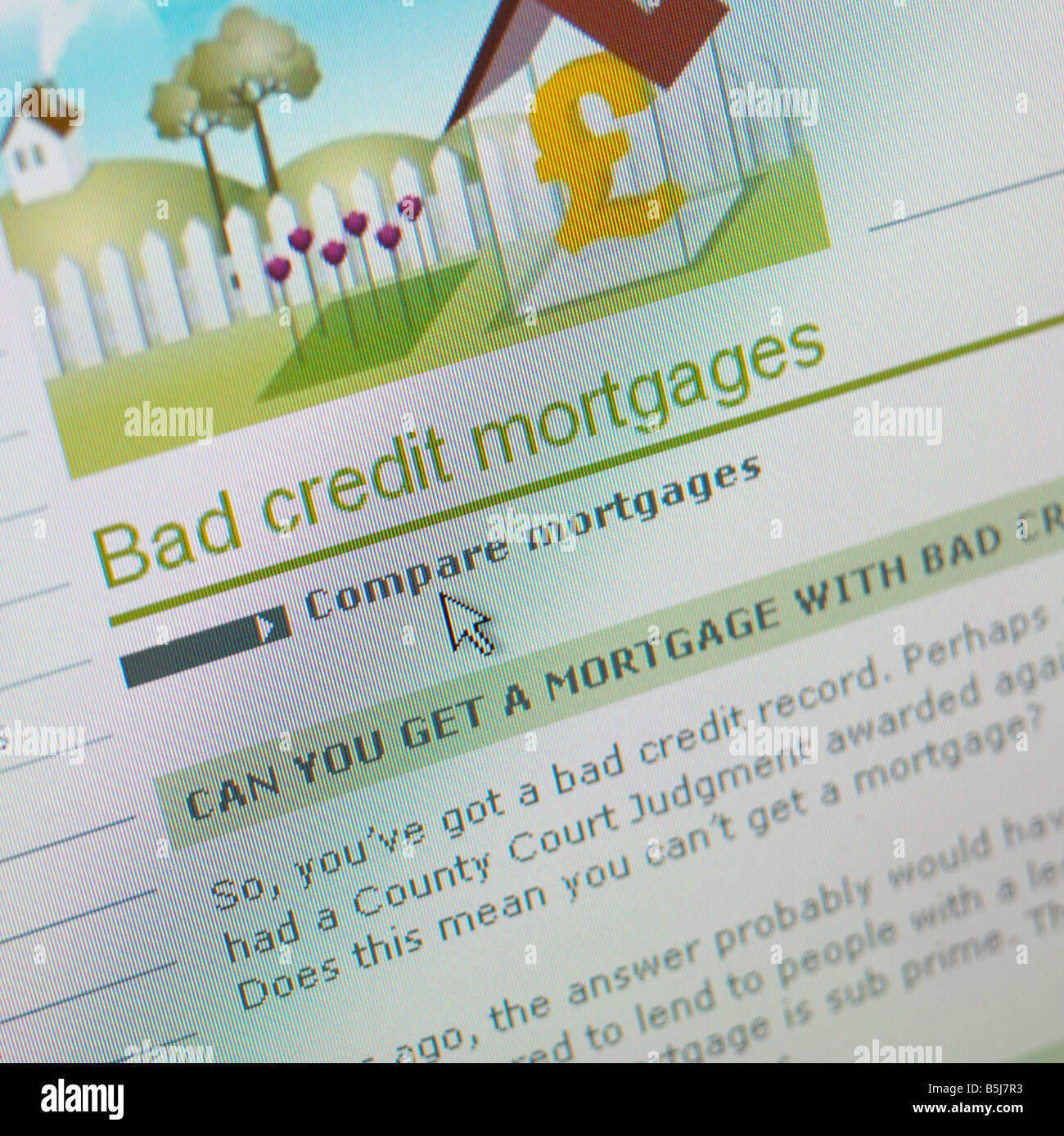 COMPUTER SCREEN WEB SITE CREDIT CRISIS CRUNCH SAVE MONEY PRICE COMPARISON BAD CREDIT RISK MORTGAGE Stock Photo