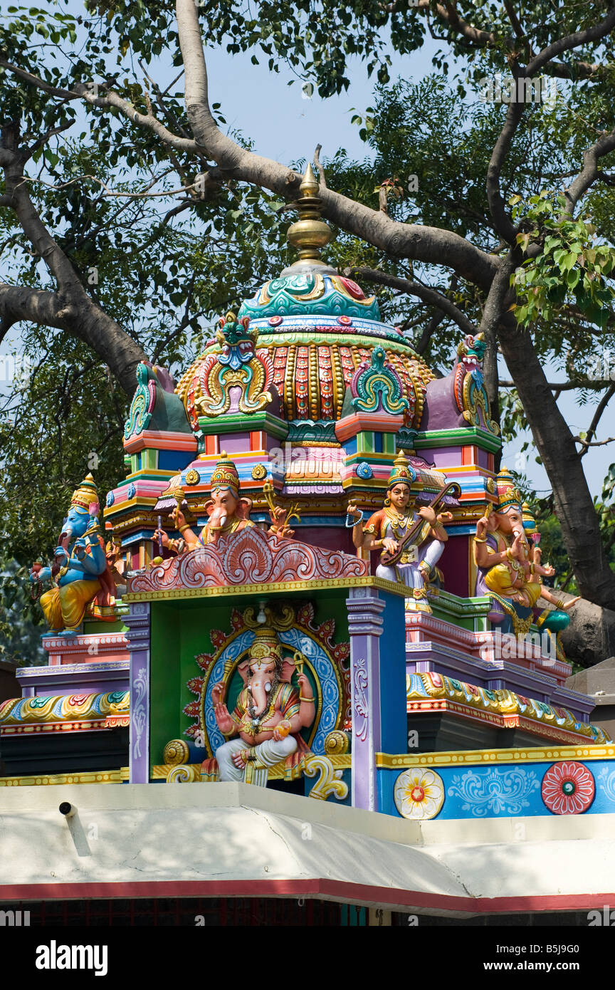 Ganesha. Hindu deities, painted statues, on a hindu temple in Banglore / Bengaluru. India Stock Photo