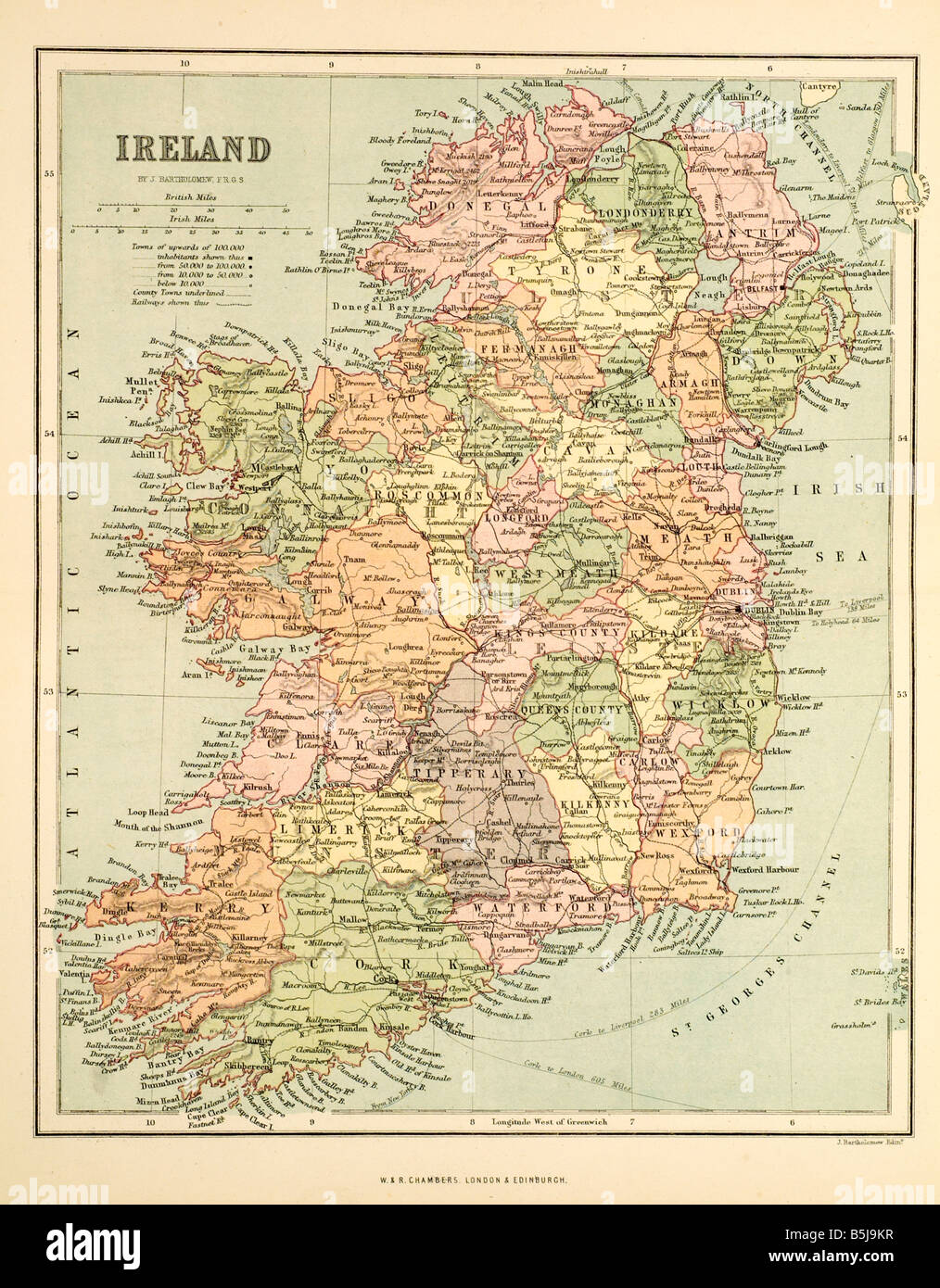 ireland map Irish Éire Ulster Scots Airlann Latin Hibernia third largest island Europe Republic famine Stock Photo