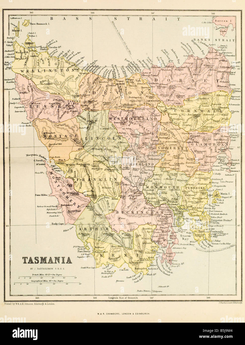 Tasmania map Australian island eastern islands Natural State Stock Photo