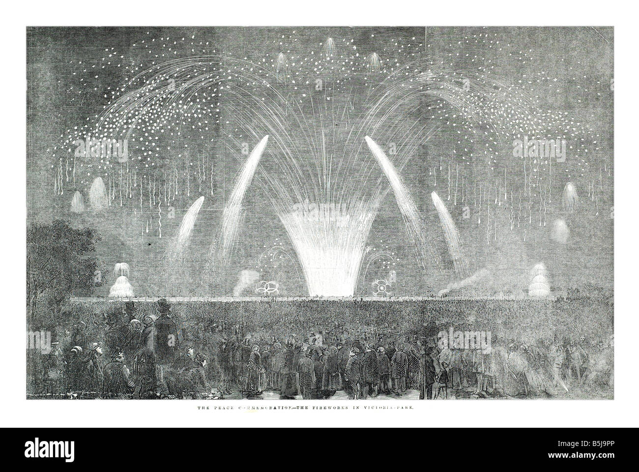 The peace commemoration the fireworks in Victoria park June 7 1856 The Illustrated London News Page 613 Stock Photo