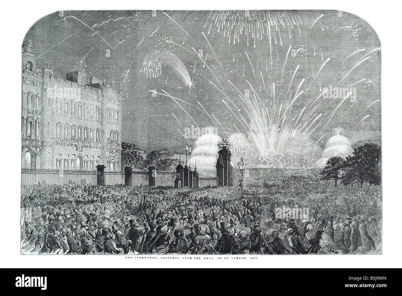 The fireworks sketched from the mall in saint james s park June 7 1856 The Illustrated London News Page 636 Stock Photo