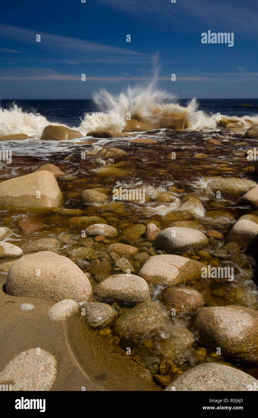 waves break along the shore at Anchor Brook, Newfoundland&Labrador, Canada Stock Photo