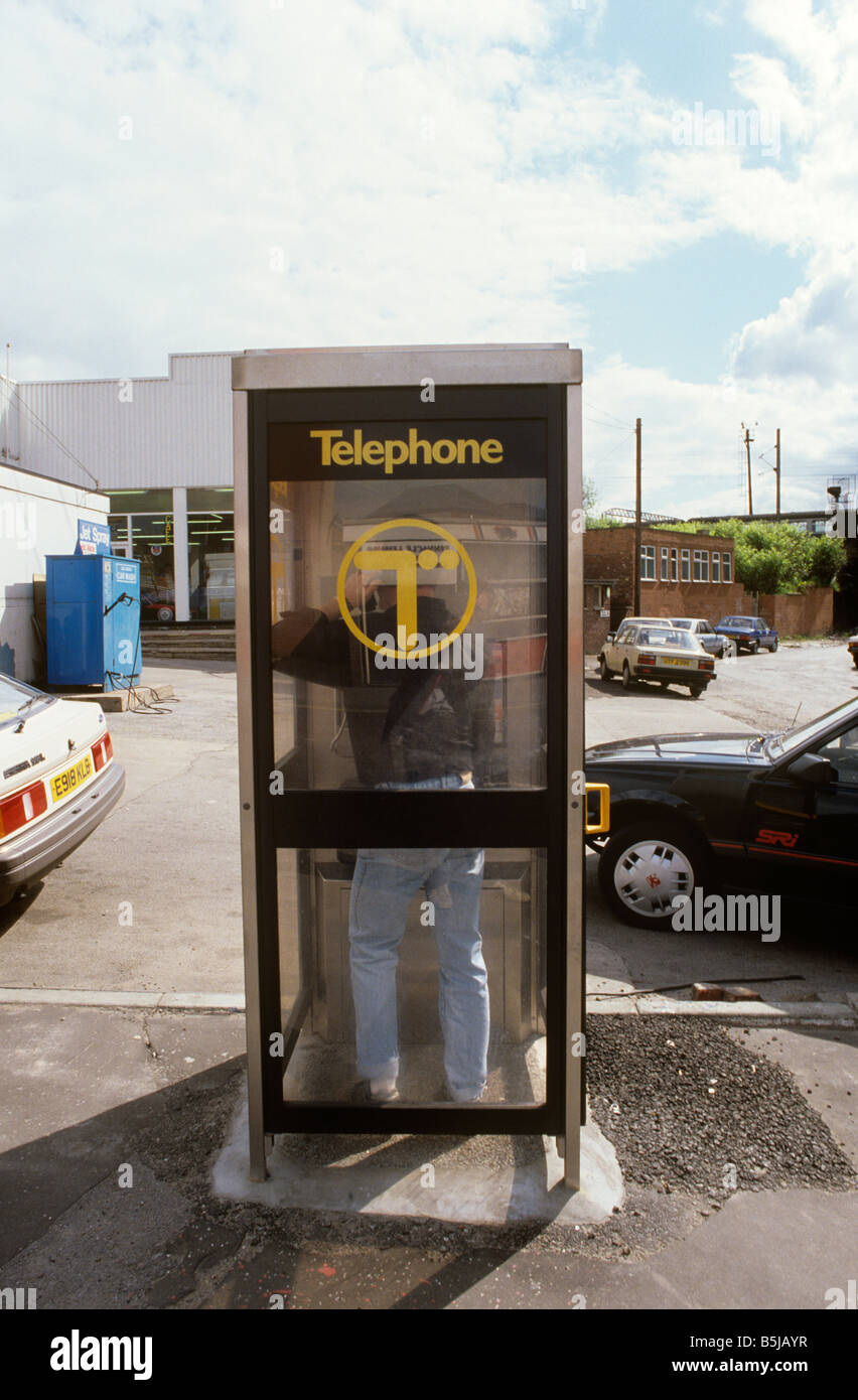 UK England Manchester Gorton modern British KX100 phone box installed in 1980s Stock