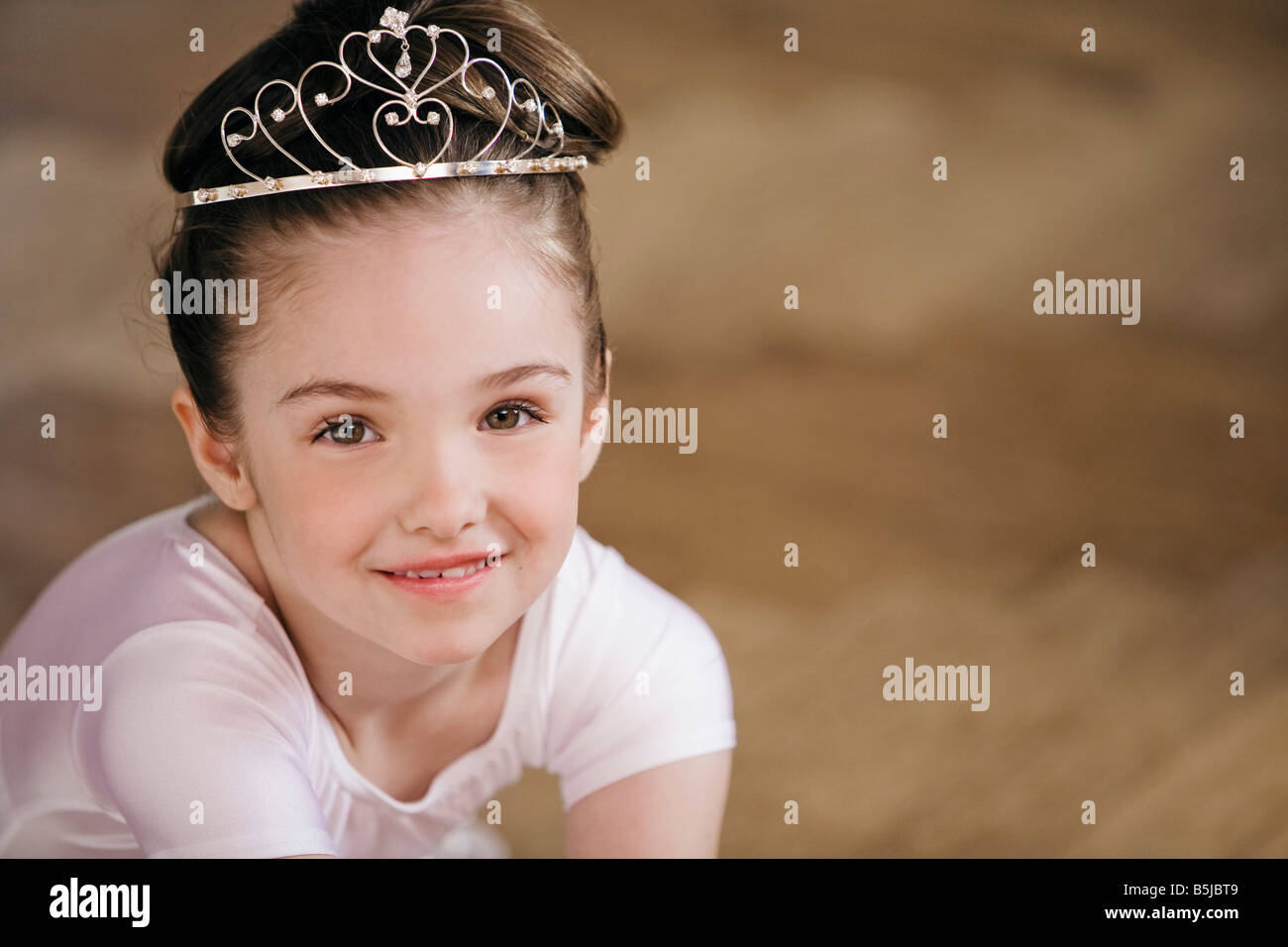 portrait of young ballet dancer wearing little crown Stock Photo
