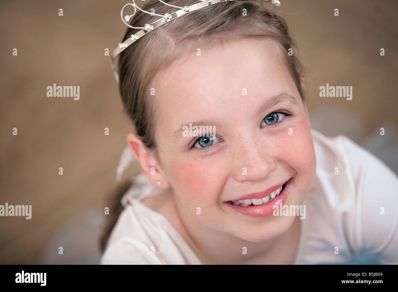 portrait of young ballet dancer wearing little crown Stock Photo