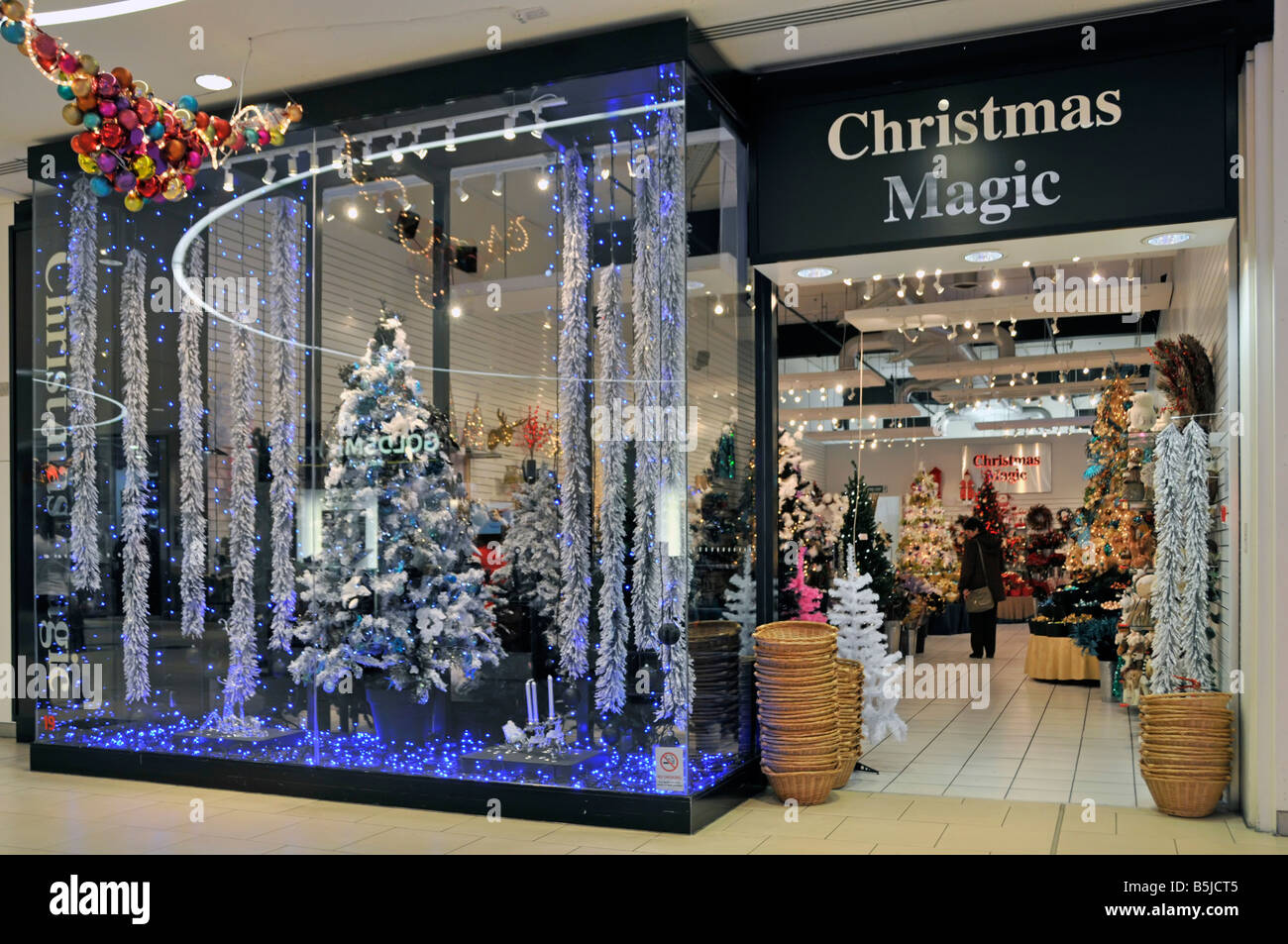 Pop up shop in Lakeside Thurrock shopping mall selling Christmas trees