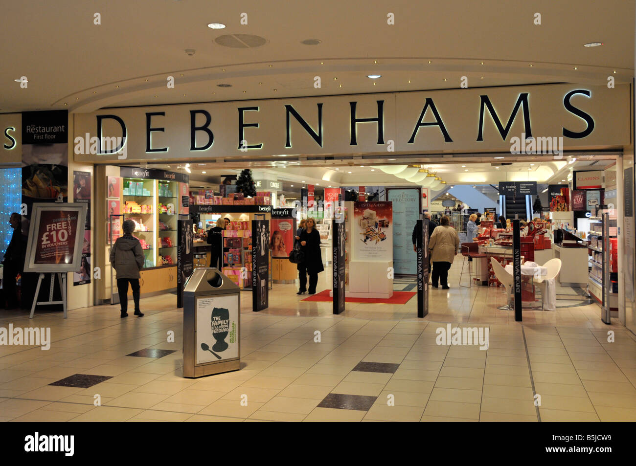 Debenhams store entrance in Lakeside West Thurrock shopping mall at Christmas time Stock Photo