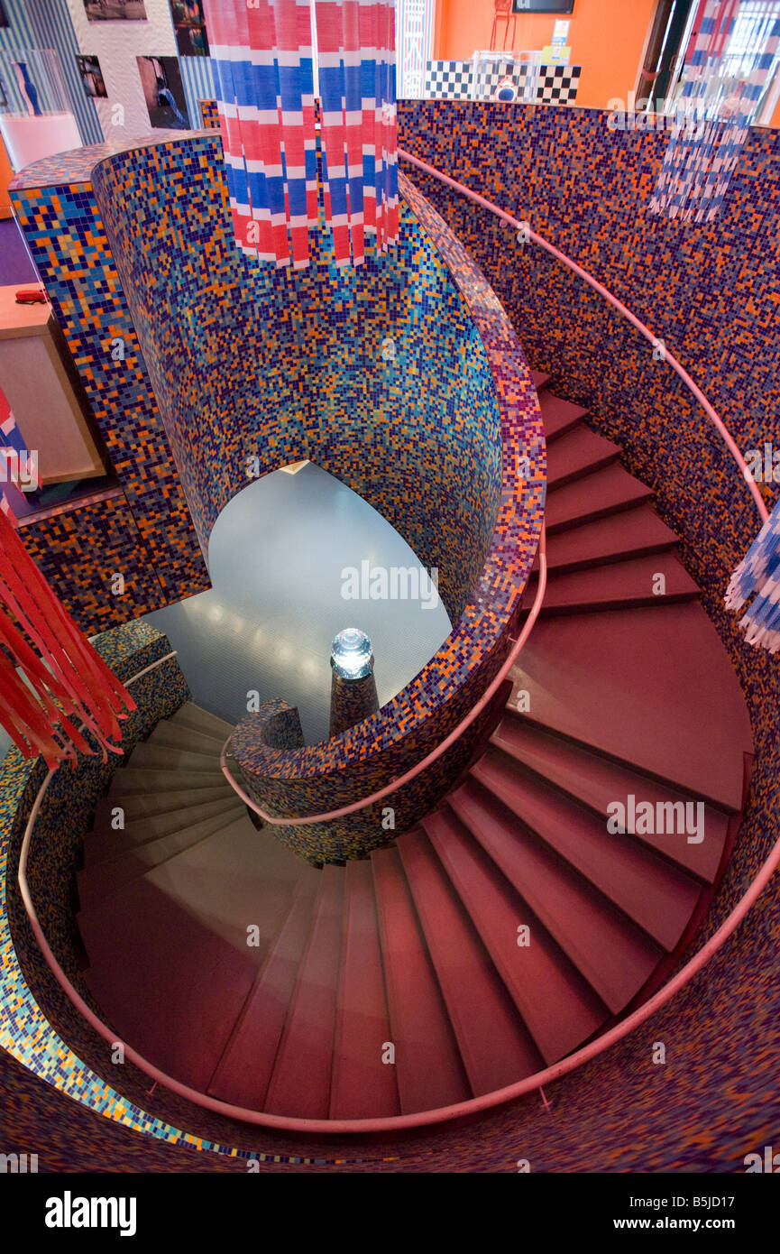 Interior spiral staircase at entrance to famous Groninger Museum in Goningen Netherlands 2008 Stock Photo