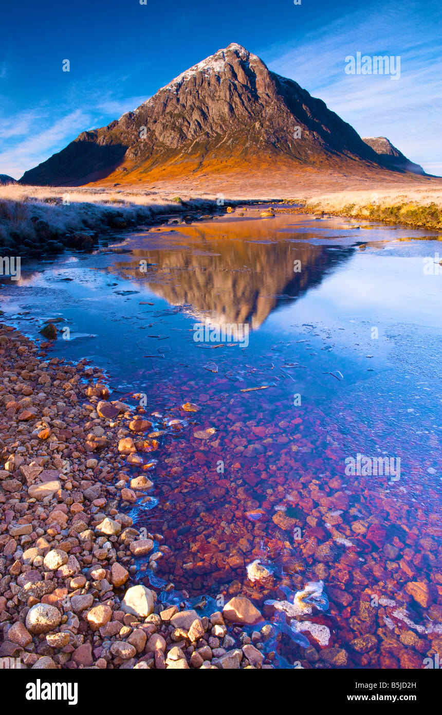 Buachaille Etive Mor reflected in the River Etive Glen Coe Scottish ...