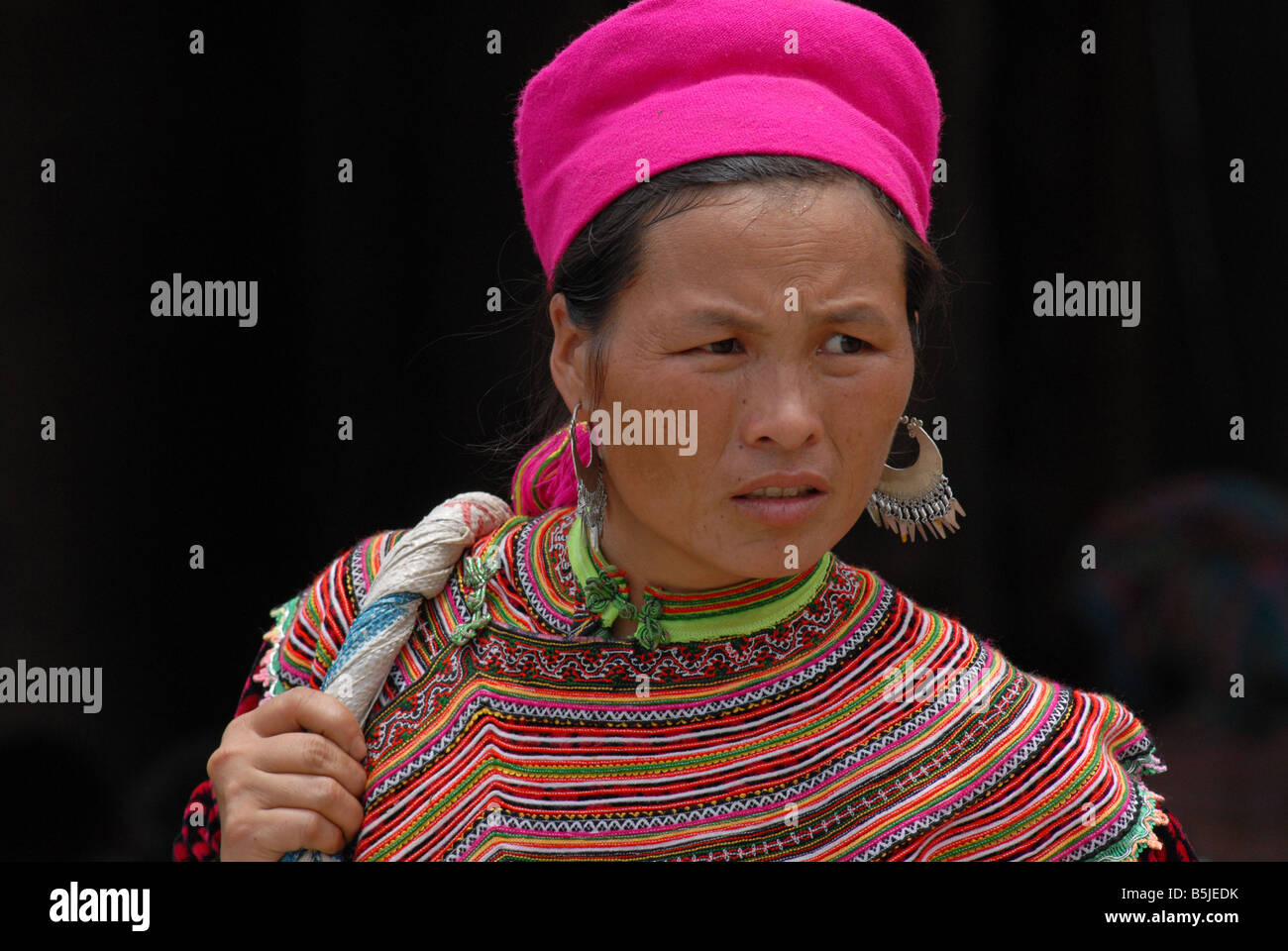 Flower Hmong woman Bac Ha village Vietnam Stock Photo